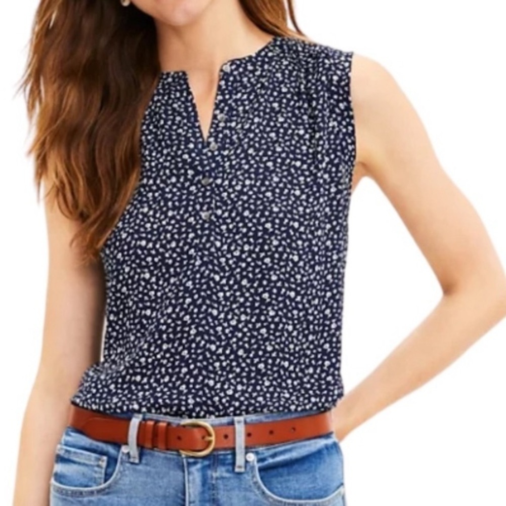 NEW! LOFT Women’s Sleeveless Henley Mixed Media Top Size Small